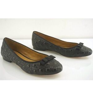 Tory Burch Black Quilted Flats with Bow